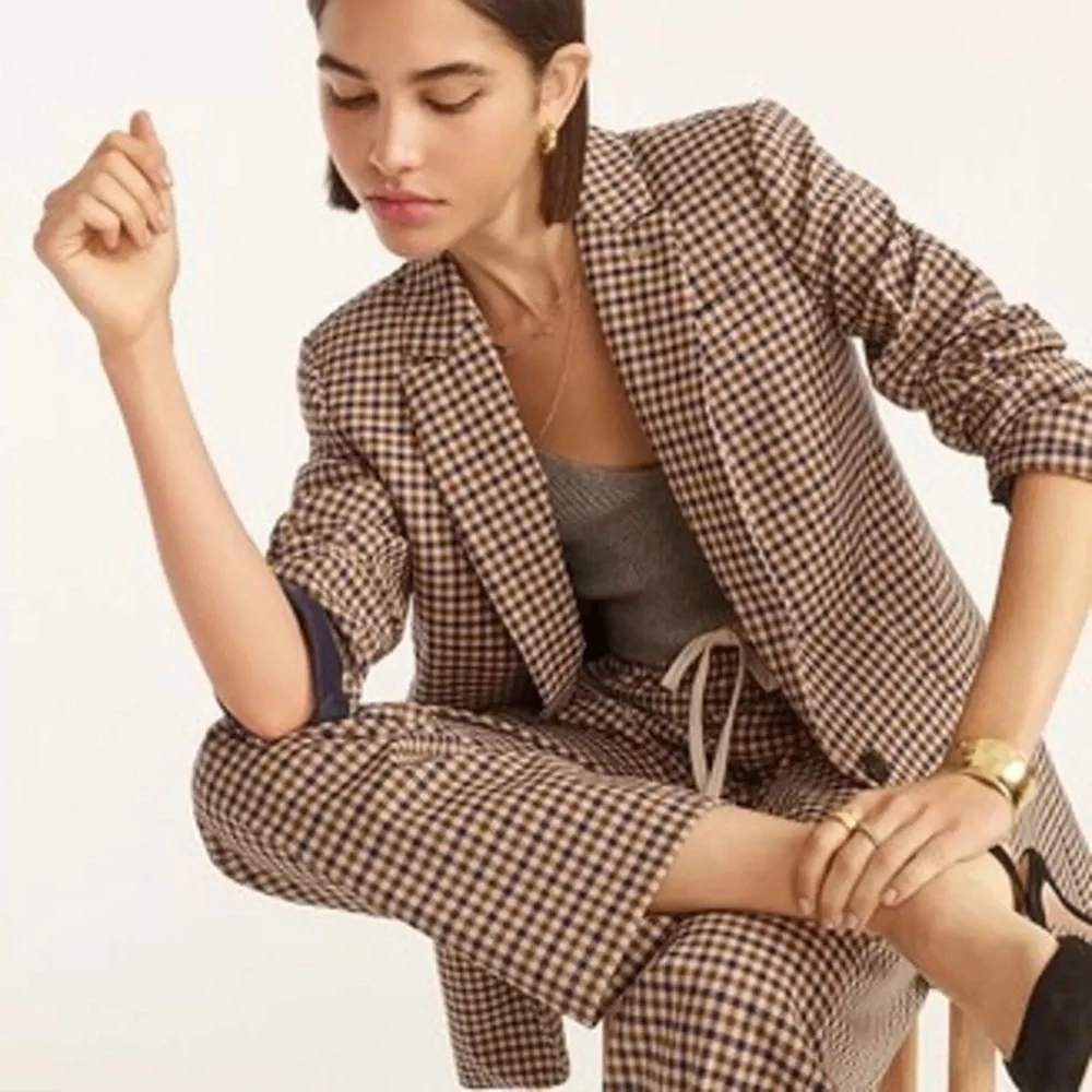 J.Crew Boyfriend Blazer Plaid Italian Stretch Wool Blazer Jacket 4 Navy Brown - Picture 5 of 16